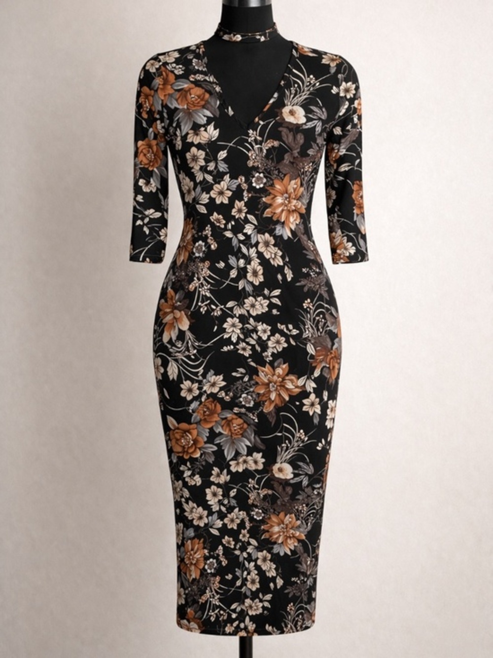 Forever 21 Floral Bodycon Midi Dress Choker Neck Bodycon Dress M